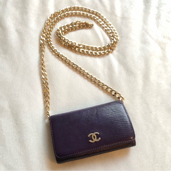 CHANEL Handbags - CHANEL Purple Leather Key Card Holder WOC